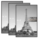 upsimples 24x36 Poster Frame Black 3 Pack, Scratch-Proof Picture Frames 24 x 36 for Photo Gallery - Slide-In Strips, Horizontal or Vertical Wall Mounting