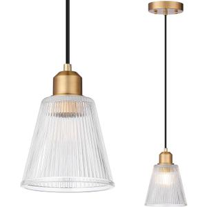 Pendant Light Kitchen Island, Modern Pendant Light Fixture with 5.8mm Thick Glass Shade, Adjustable Gold Hanging Light Fixture for Kitchen Sink, Dining Room, Entryway, 1 Pack