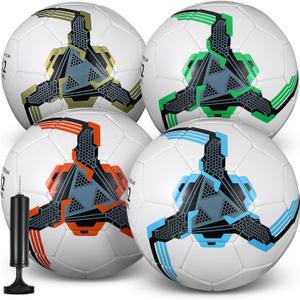 Tradder 4 Pack Operation Christmas Soccer Balls with Pump Size 3 4 5 Deflated Soccer Balls for Outdoor Indoor Sport Gift for Youth Teens Adult Christmas Charity Donation