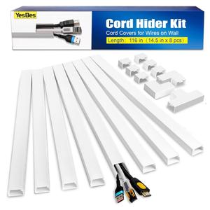 116in Cord Hider Kit, Cord Covers for Wires on Wall, Paintable Cable Raceway, Cord Hider for Wall Mount tv, tv Cable Hider Wall kit, Wire Covers for Cords, W0.96in X H0.57in, White