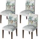 Horaldaily 4PCS Christmas Dining Chair Covers, Ink and Wash Deer Stretch Removable Washable Slipcover Chair Protector for Dining Room Home Decor