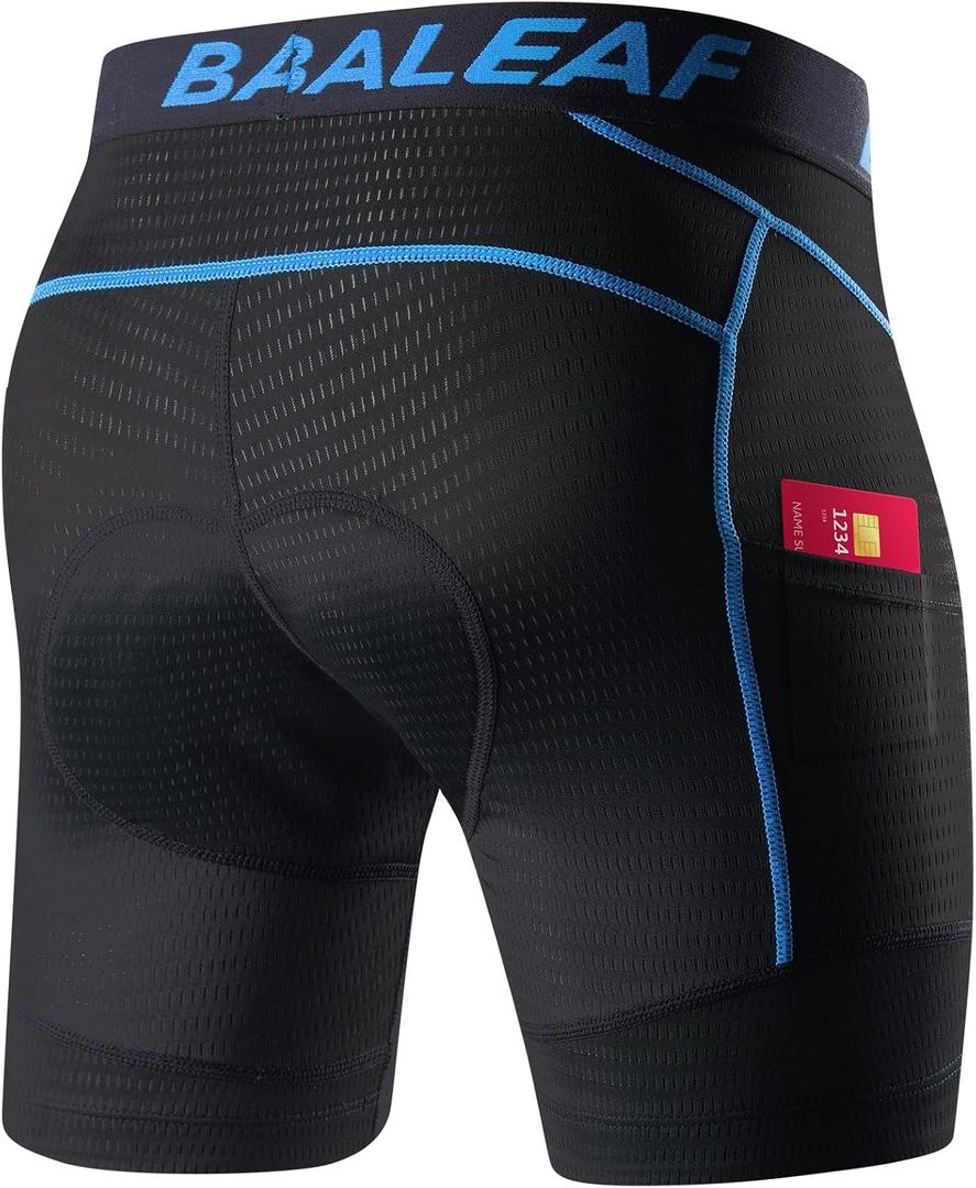 Baleaf Men's Cycling Underwear 4D Padded Bike Shorts Pocket Mountain Bike Liner Bicycle Gear (Medium, Blue)