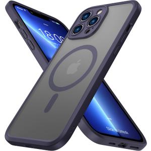 ImpactStrong Magnetic Guard Designed for iPhone 13 Pro Case [Camera Protection] [Military Grade Drop Tested] [Compatible with MagSafe] Slim Translucent Matte Phone Case (6.1") - Deep Purple