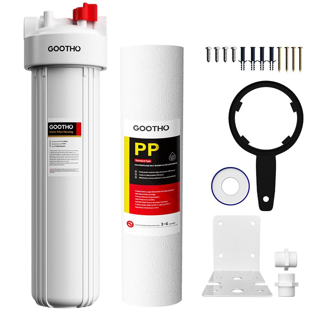 Whole House Water Filter Housing equiped with 20"x4.5" PP Sediment Filters for Well and City Water, Pre-Filtration System for Home, 1" NPT Port, (Housing + PP Filter Combo)