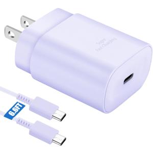Super Fast Charger Type C,25W PD USB C Wall Charger Block & C to C Cable 6ft for Samsung Galaxy S25/S24 Ultra/S24/S24+/S23 Ultra/S23/S23+/S22/S22 Ultra/S22+/S21 Ultra/S20 Ultra/Note 20/Note 10 (Purple)