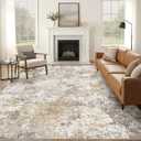 Nakagishi 10X12 Area Rugs for Living Room: Washable Modern Abstract Rug with Non-Slip Silicone Backing Low Pile Soft Carpet for Bedroom & Dining Decor Ideal for Families with Kids and Pets-Brown