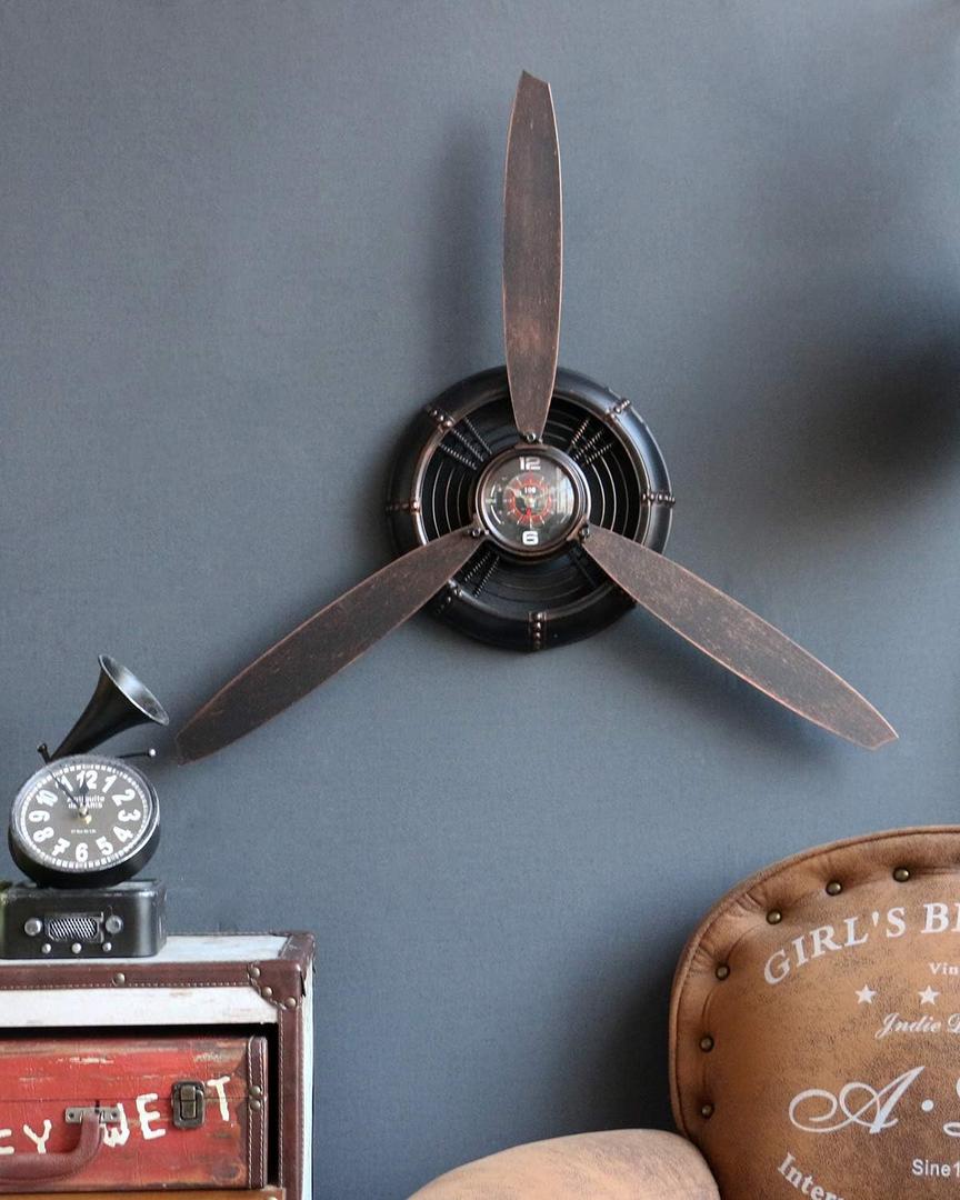 Metal Wall Decor Art Antique Airplane Propeller Aviation Wall Clock for Living Room Bedroom Rustic Wall Sculptures Brown 29.526.4 inches