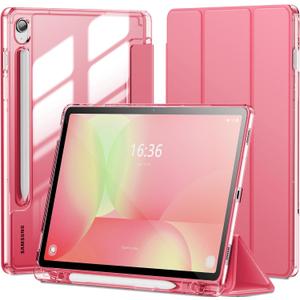INFILAND Case for Samsung Galaxy Tab S10 Lite /S10 FE/ S9 FE 5G 10.9 Inch/Tab S9 11 Inch with S Pen Holder, Slim Clear Protective Cover Support Auto Wake/Sleep (CoralRed)