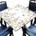 Spring Square Fitted Tablecloth with Elastic Edge Watercolor Floral Card Table Cover Waterproof Outdoor Table Cloth for Patio Kitchen Party Decor Fits for 36" x 36" Square Table