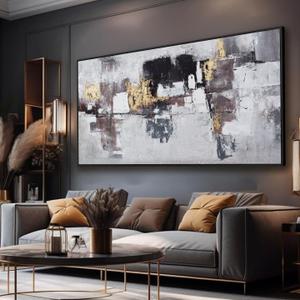 Abstract Wall Art Modern Abstract Artwork Canvas Prints Picture Black Gold Graffiti Modern Wall Artwork Bedroom Living Room Office Decoration Ready To Hang 24"x48" With Framed