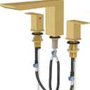 BESy Waterfall Roman Tub Faucets, Deck Mount Bathtub Faucets Set, Garden 3 Holes Two Handles Widespread Bath Tub Filler Tub Faucets with Valve, cUPC Supply Hoses, Brushed Gold