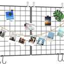 C&AHOME Photo Wall Grid Panel Set of 2, Decor Grid Panel, Photo Display Shelves, Hooks, Clips, Hemp Cord, Hammer, 15.7" 11.8", Black UWWGM3402B