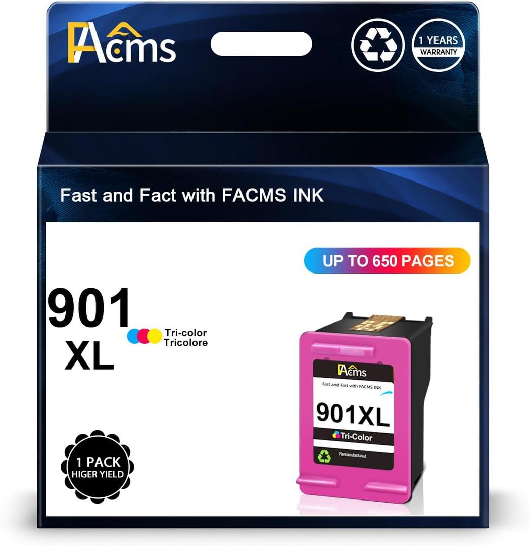 901XL Ink Cartridge Color Remanufactured for HP 901 901 XL Use with OfficeJet J4680 J4580 4500 J4500 Series J4680c J4624 J4640 Printers (1 Tri-Color)