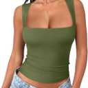 REORIA Butsmooth Women's Square Neck Going Out Crop Tops Double Lined Cute Basic Tank Tops 2025 Clothes (Dark Green) S