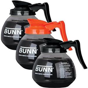 BUNN Coffee Pot Decanter/Carafe, 2 Black Regular and 1 Orange Decaf, 12 Cup Capacity, Set of 3