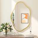 Keonjinn Gold Irregular Mirrors for Wall 24" x 36" Inch, Asymmetrical Metal Frame, Tempered Glass Decorative Mirror for Bathroom, Bedroom, Living Room, Entryway(Horizontal/Vertical)