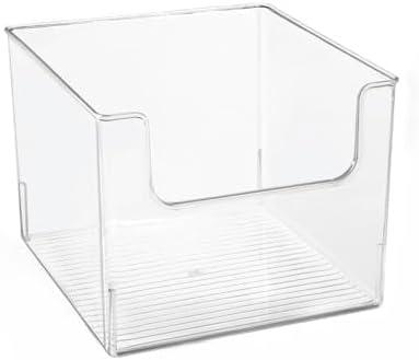 mDesign Square Plastic Toy Storage Organizer Bin with Labels - Open Front Container Boxes for Organizing Drawers, Dressers, Cubbies or Closet - Ligne Collection - Includes 4 Bins + 24 Labels - Clear (10 x 10 x 8 (Pack of 4))