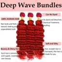 Red Human Hair Bundles Deep Wave 26 28 30 Inch Curly Human Hair 100% Unprocessed Brazilian Virgin Hair 3 Bundles for Women Wet and Wavy Hair Bundle Extensions