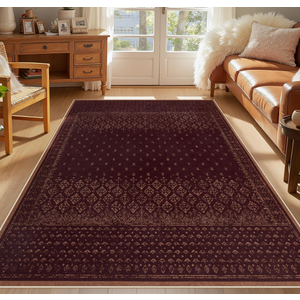Joydeco Vintage 5x7 Washable Rug for Bedroom, Burgundy Living Room Rug Non Slip, Boho Geometric Ultra-Thin Soft Indoor Floor Throw Carpet for Entryway Dining Table Kitchen Home Office