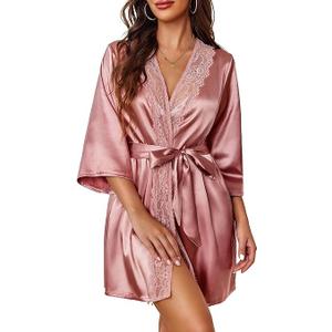Avidlove Women's Kimono Robe Short Satin Pure Short Silky Robes (Medium, Pink)