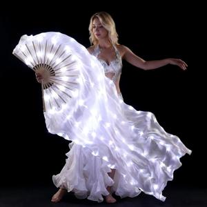 One piece LED Women Real Silk Belly Dance Fan Veil (White)