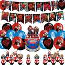 OUDINI Bride of Chucky Birthday Party Supplies - Horror Cartoon Chucky Party Decorations - Includes Banner, Cake Topper, 12 Cupcake Toppers, 18 Balloons - Red