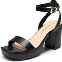 DREAM PAIRS Platform Heels for Women High Block Chunky Open Toe Ankle Strap Heels Fashion Wedding Party Evening Prom Dance Dress Pump Sandals Shoes (7.5, Black-pu)