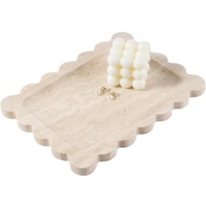 Koville Scalloped Marble Tray, 11"x8" Natural Marble Vanity Tray for Countertop Bathroom Kitchen Dresser, Natural Stone Tray for Jewelry Perfume Home Decor, Decorative Catchall Trays