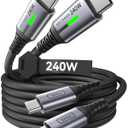 INIU USB C to USB C Cable, 240W Fast Charging Type C Charger Cord, Braided USBC Phone Charger Cable for iPhone 17 16 Pro Max Samsung S26 S25 Laptops MacBook Air 15 M3 iPad Switch [6.6ft+6.6ft Black]