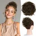 RUWISS Large Messy Bun Hair Piece 100% Human Hair Layered Wavy Curly Hair Buns Hair Piece for Women Thick Updo Hairpiece for Daily Wear Real Hair Scrunchies Medium Brown Ponytail Extension