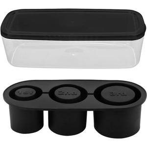 Ice Cube Tray with Lid, 3 Cube Silicone Ice Cube Trays for Freezer BPA Free & Odor Free for Cocktail Coffee (Black-Transparent)
