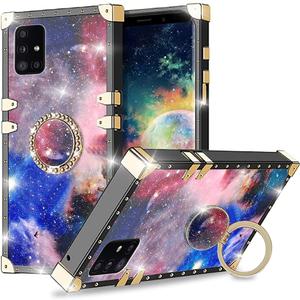 Galaxy A51 4G Case - Rectangle Retro Floral Pattern, Metal Ring Stand & Holder, Space Color