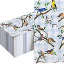 100 PCS Spring Birds Paper Napkins, Bluebird Goldfinch Chickadee Branches Hand Towels Decorative Disposable Dinner Guest Napkins, Plaid Farmhouse Kitchen Dinning Table Party Decor 8 x 4 Inch