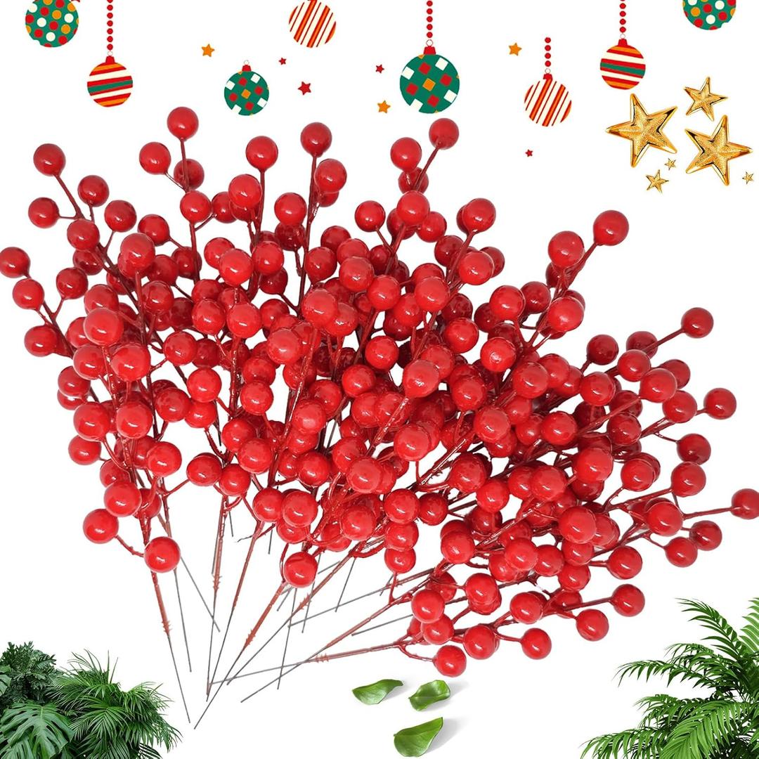 40 Pack Christmas Red Berry Stems 8.7 Inch, Christmas Berries Decorations Artificial Burgundy Berry Picks, Red Holly Berry Branches for Christmas Tree Decoration,Valentines,Wedding,Holiday Home Decor
