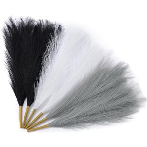 Serwalin Pampas Grass Decor Black Pampas Grass Decor, 45 cm 12 Pcs Faux Pampas Grass Modern Home Decor, Faux Pampas Grass White Grey Party Gothic Room Decor, Pampas Grass Bouquet Vase Filling