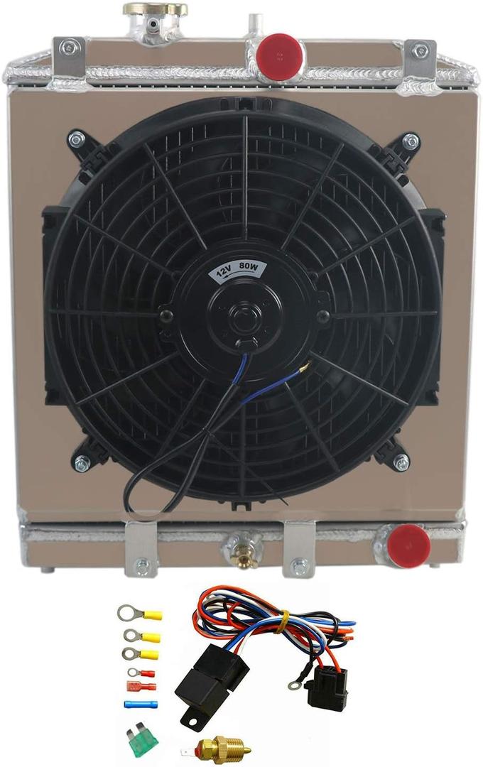 ALLOYWORKS 4 Row Core All Aluminum Radiator + Fan Shroud + Relay for 1992-2000 Honda Civic CRX EG EK/DEL SOL/INTEGRA B16 B18 D15 D16
