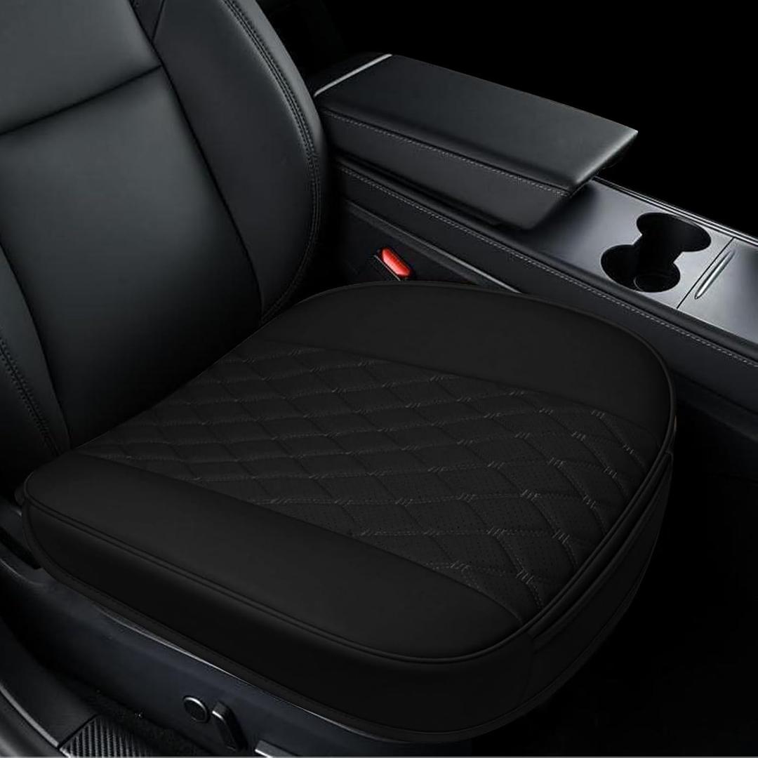 wuyaoyao Leather Car Seat Bottom Covers, Anti-Slip Front Seat Covers for Car, Auto Seat Cover Cushion Pad, Full Wrap Bottom Auto Seat Protector with Pocket Suitable for Most Vehicles (Black)