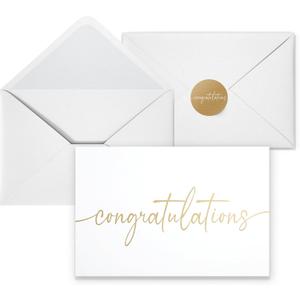 Congratulations Cards with Envelopes and Matching Stickers, Matte Gold Foil Design - Bulk Pack of 20, 4x6 Inch Minimalistic - Suitable for Business, Graduation, Weddings and Milestone Celebrations