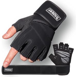 Trideer Workout Gloves for Men, Weight Lifting Gloves with Wrist Wrap Support, Full Palm Protection & Extra Grips for Weightlifting, Exercise, Cross Training, Fitness, Pull-up (Black), Medium