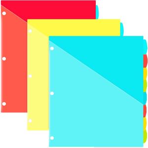INFUN 8-Tab Plastic Binder Dividers with Front Pockets - 3 Sets, Multicolor Pocket dividers for 3-Ring Binders, dividers with tabs 24 pcs 