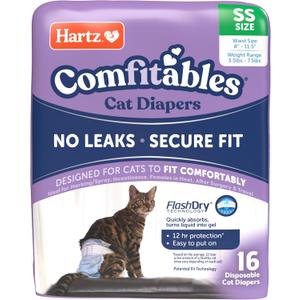 Hartz Comfitables Cat Diapers, Size XS 16 Count, Comfortable & Secure Fit, Easy to Put On (X-Small (SS))