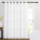 RYB HOME Sheer Curtains White - 100 inches Extra Wide Linen Semi Sheer White Backdrop Large Window Curtains for Dining Living Room Sliding Glass Patio Door, 100 x 84 inches Long, 1 Panel