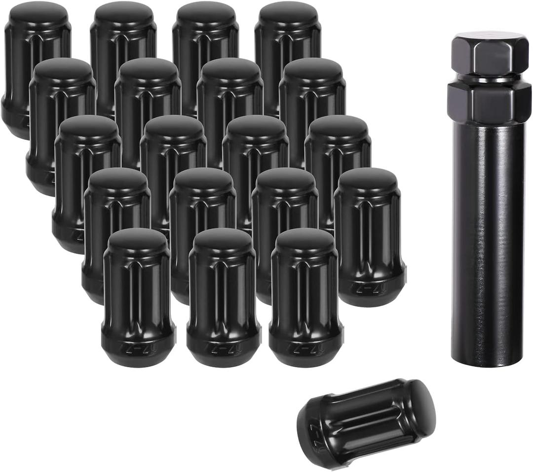 NPAUTO Wheel Lug Nuts 1/2 x 20 Black, 1/2''-20 Replacement for Ford Mustang, F-150, Explorer, Commander, Jeep Wrangler, Liberty, Grand Cherokee, Bulge Acorn Spline,1.38" Tall, 1 Lug Nut Key, 20+1Pcs