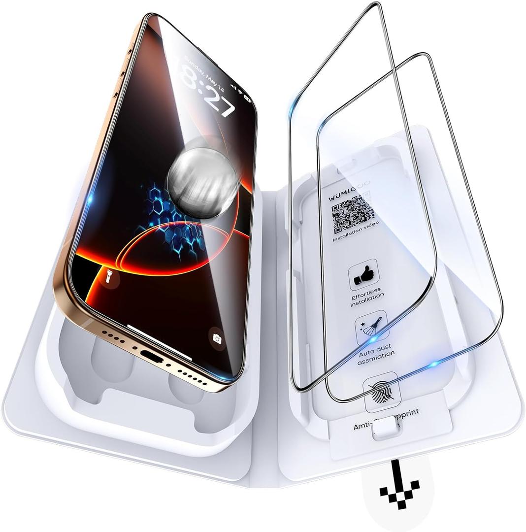 9H+ Glass for iPhone 16 Pro Max Screen Protector, Military Grade Shatterproof HD Tempered Glass, Bubble-Free, Case Friendly (One-Pull Installation) -2 Pack