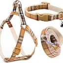 Cute Plaid Dog Collar Harness and Leash with Safety Buckle - Adjustable and No Pull Comfortable Dog Collars for Small Puppy, Stylish Durable Gift for Boy Girl Pets