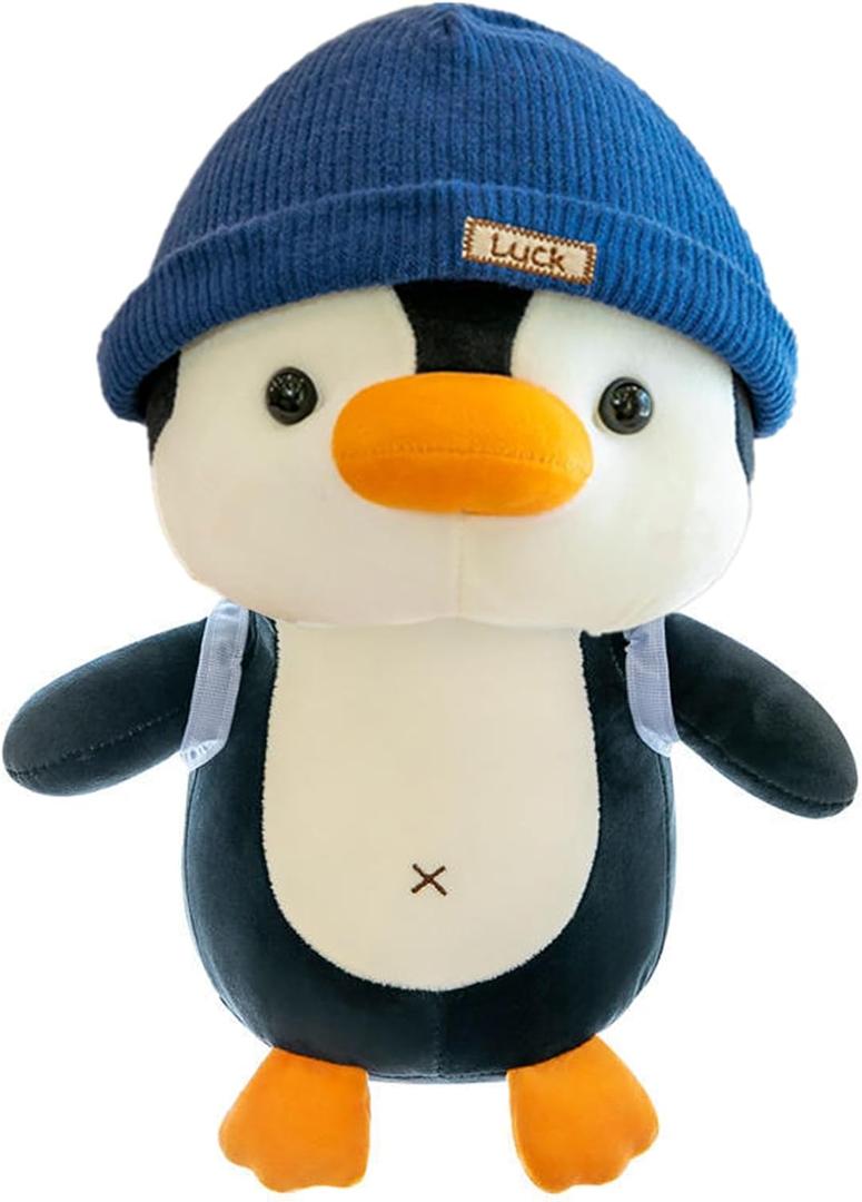 BSVOME 9 inches Penguin Stuffed Animals Soft Plush Cute Travel with Hat Backpack Doll for Boys Girls