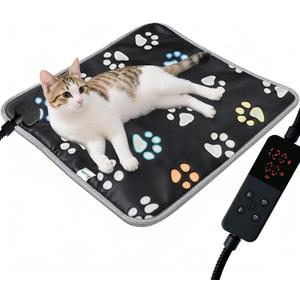 furrybaby Pet Heating Pad, Waterproof Dog Heating Pad Mat for Cat with Durable Anti-Bite Tube Indoor for Puppies Dogs Cats (1 Pack Black, 17 X 17in, Temp Adjustable)