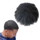 AfroToupee For Men African American Wigs 360 Wave Male Hair Unit 6MM weave Afro Mans Toupee Hairpiece Human Hair 8x10inch Replacement Invisible Pu Natural Looking African Curly1# System