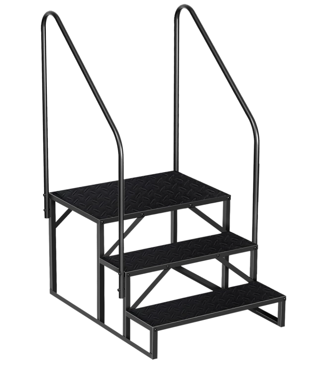 RV Steps with Handrail for Both Sides, 3 Step Stool with Handle for Elderly w/Wide Platform & Anti-Slip Mats, Portable Stairs for Hot Tub/Camper/Mobile Home/Porch/SPA Pool/Pet Stairs