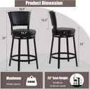 Swivel Bar Stools Set of 2, 25 inch Counter Height Barstools, Modern Metal Swivel Bar Chairs with Backrest, Faux Leather Upholstered Counter Height Chairs for Kitchen Island, Black
